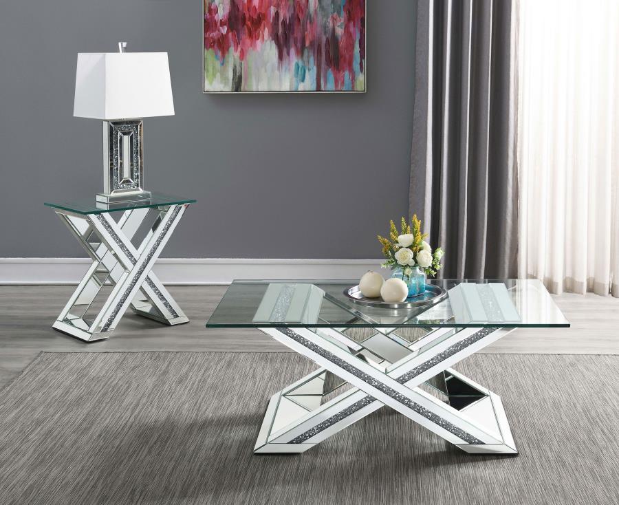 Bonnie - Rectangular Mirrored Glass Top End Table - Silver