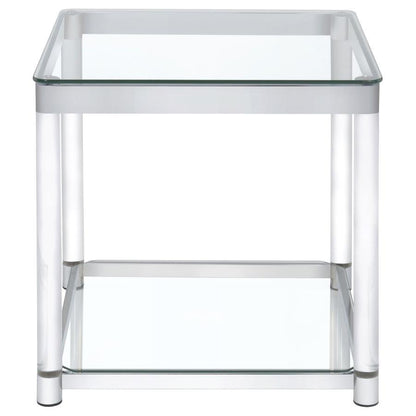 Anne - Square Glass Top Acrylic Leg Side End Table - Chrome