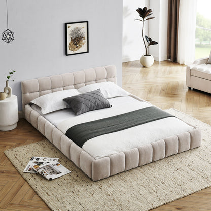Modern Platform Bed Frame With Thick Chenille Fabric