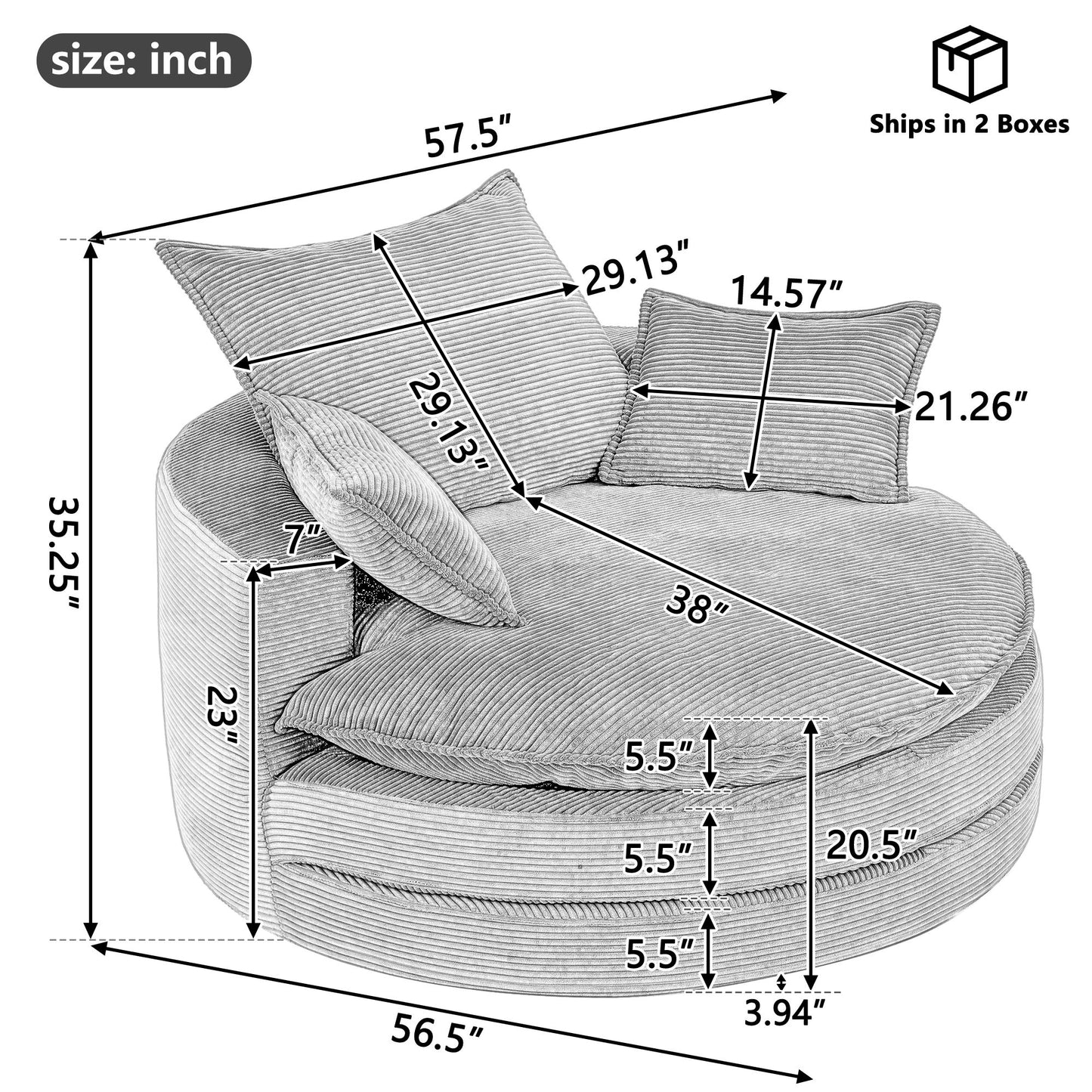 360° Swivel Accent Barrel Chair With Dual Layer Cushion And 3 Removable Pillows