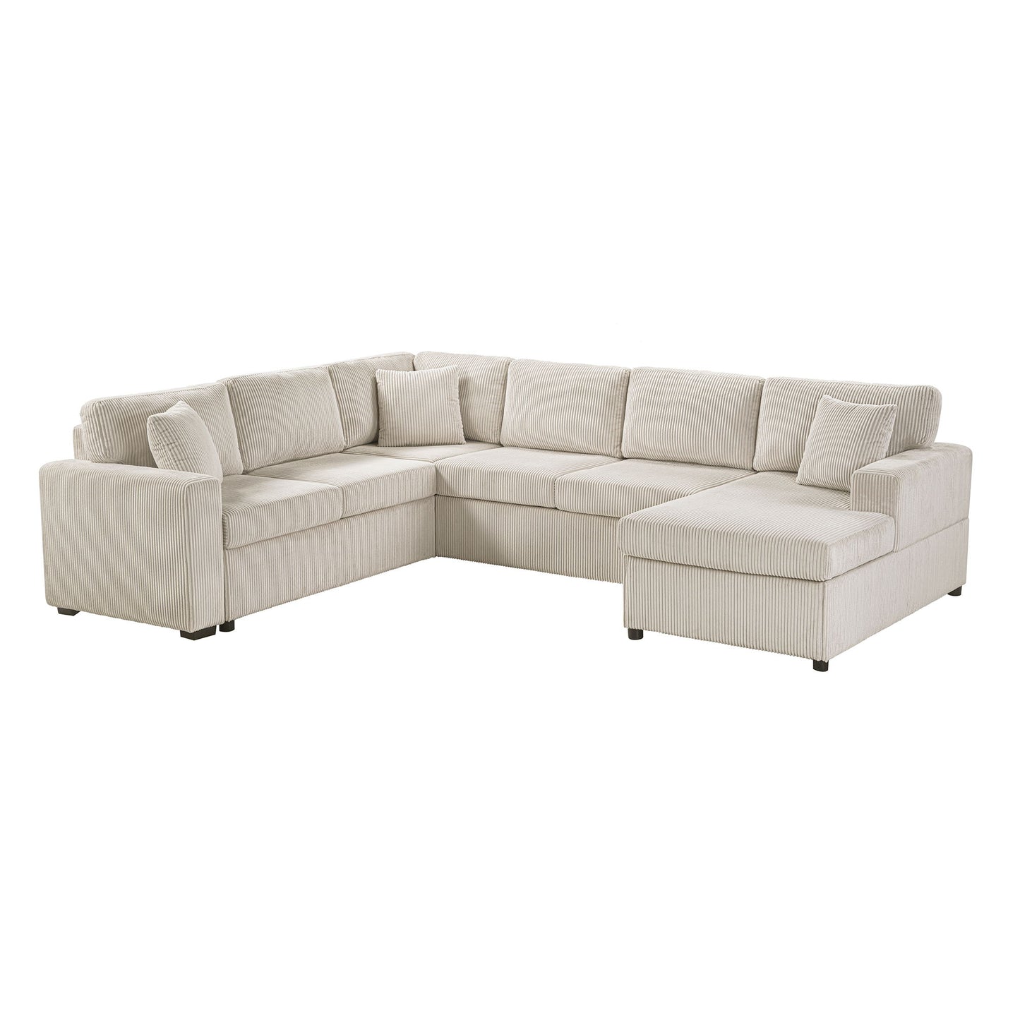 Oversized Sectional U-Shaped Sofa With Chaise Lounge And Three Soft Throw Pillows