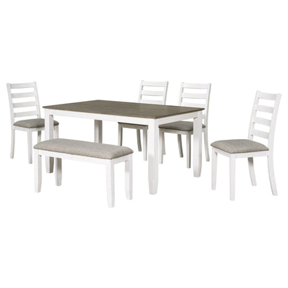 6 Piece Dining Set With 4 Upholstered Chairs & Bench - Brown / Whitewash