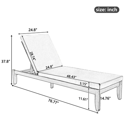 Adjustable Outdoor Patio Lounge Chair Chaise Lounge - Beige / Walnut