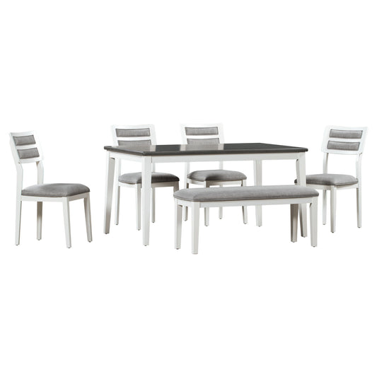 6 Piece Dining Set, Upholstered Chairs And Bench