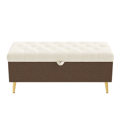 Modern Tufted Storage Ottoman Bench With Metal Legs