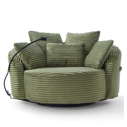 Swivel Accent Barrel Chair With Adjustable Phone Holder, 5 Pillows For Living Room