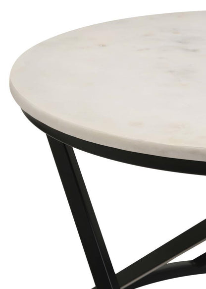 Miguel - Round Accent Table With Marble Top - White And Black