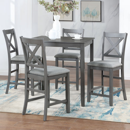 5 Piece Dining Table Set, Wooden Dining Square Table Set For 4