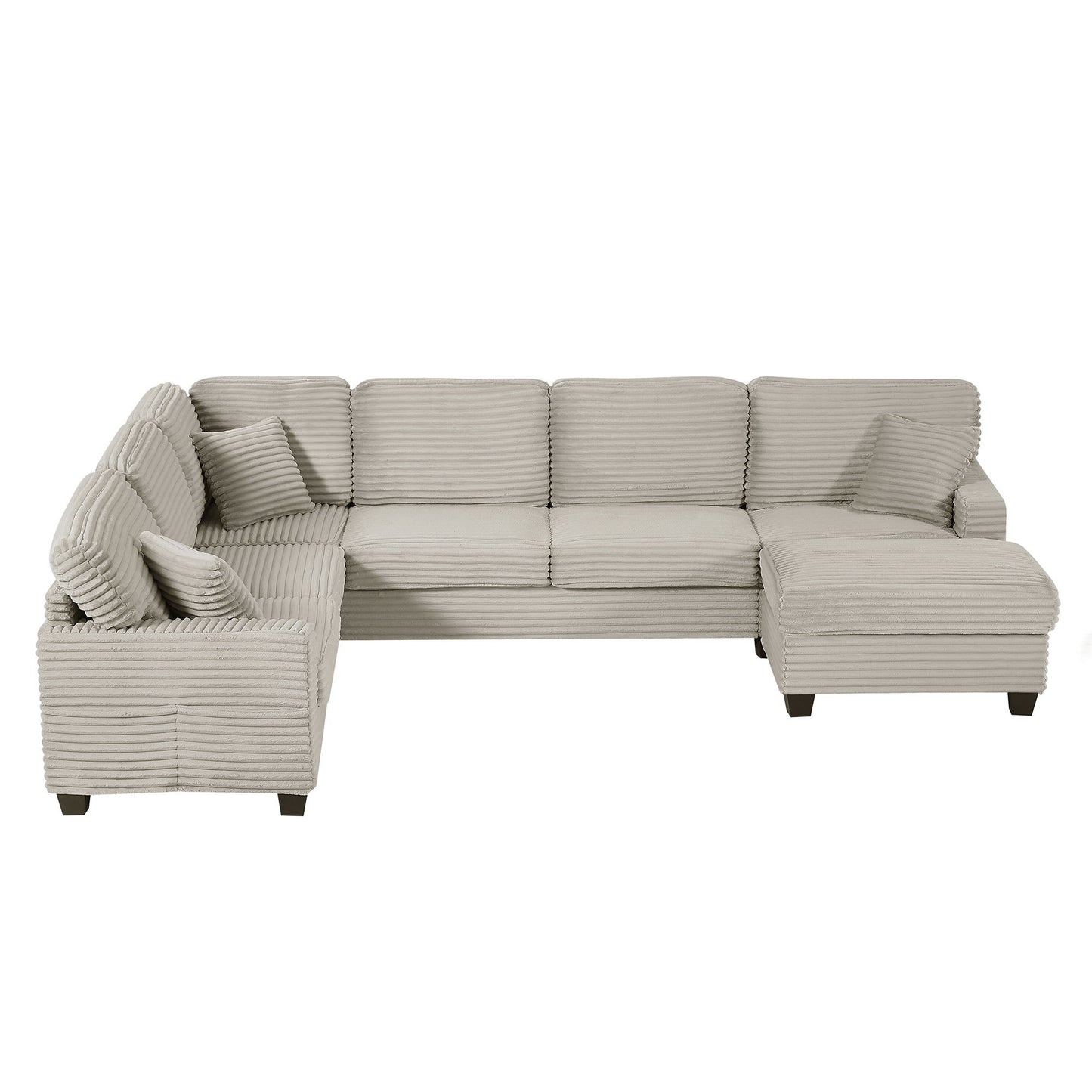 Upholstered U-Shaped Sectional Sofa With Movable Ottoman And Side Storage Pockets