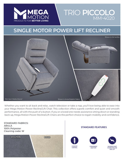 Trio Piccolo MM-4020-DHP-A01 Dolphin Power Lift Recliner
