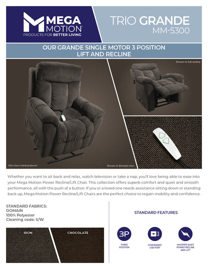 TRIO GRANDE  MM-5300 Iron Power Lift Recliner