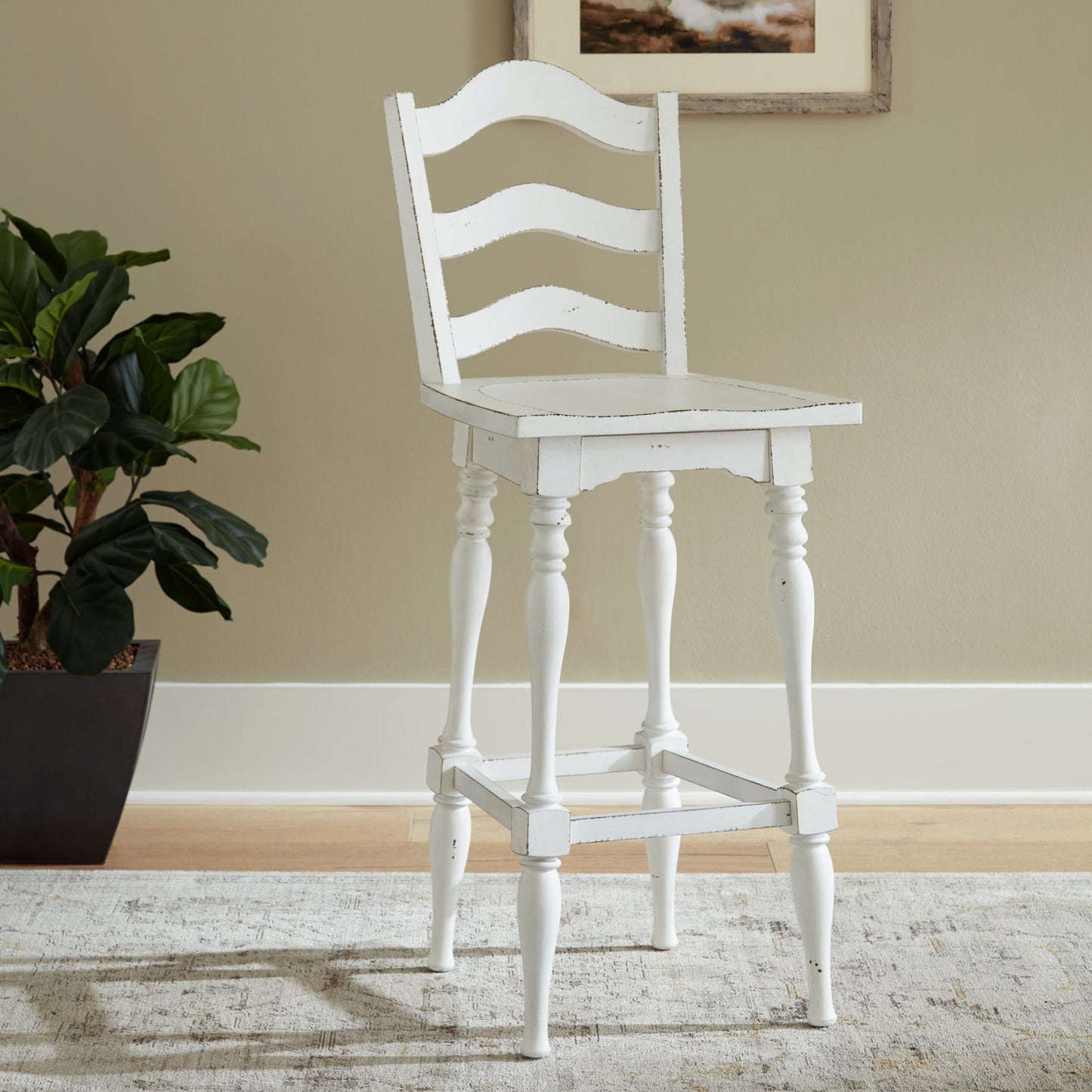 Magnolia Manor - Ladderback Swivel Bar Stool - White