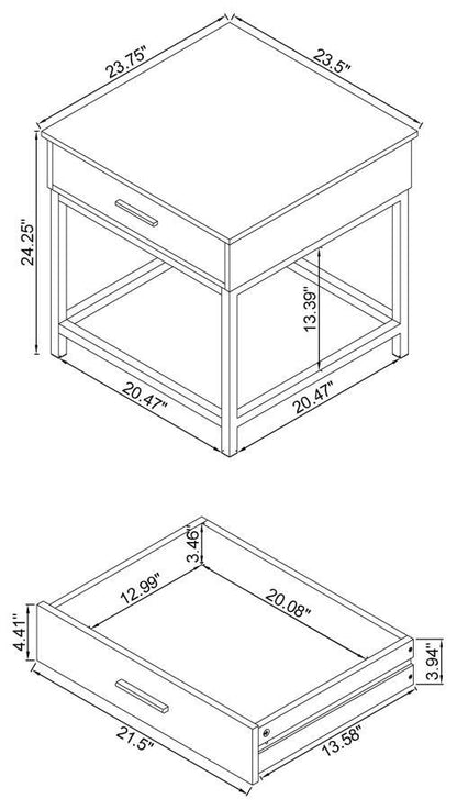 Byers - Square 1-Drawer End Table - Brown Oak And Sandy Black