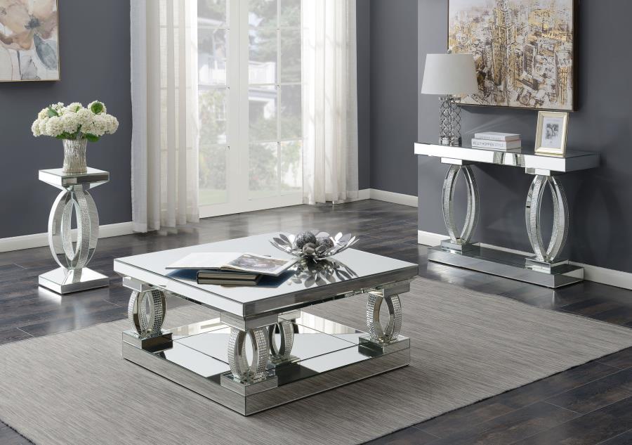 Amalia - Rectangular Sofa Table With Shelf - Clear Mirror