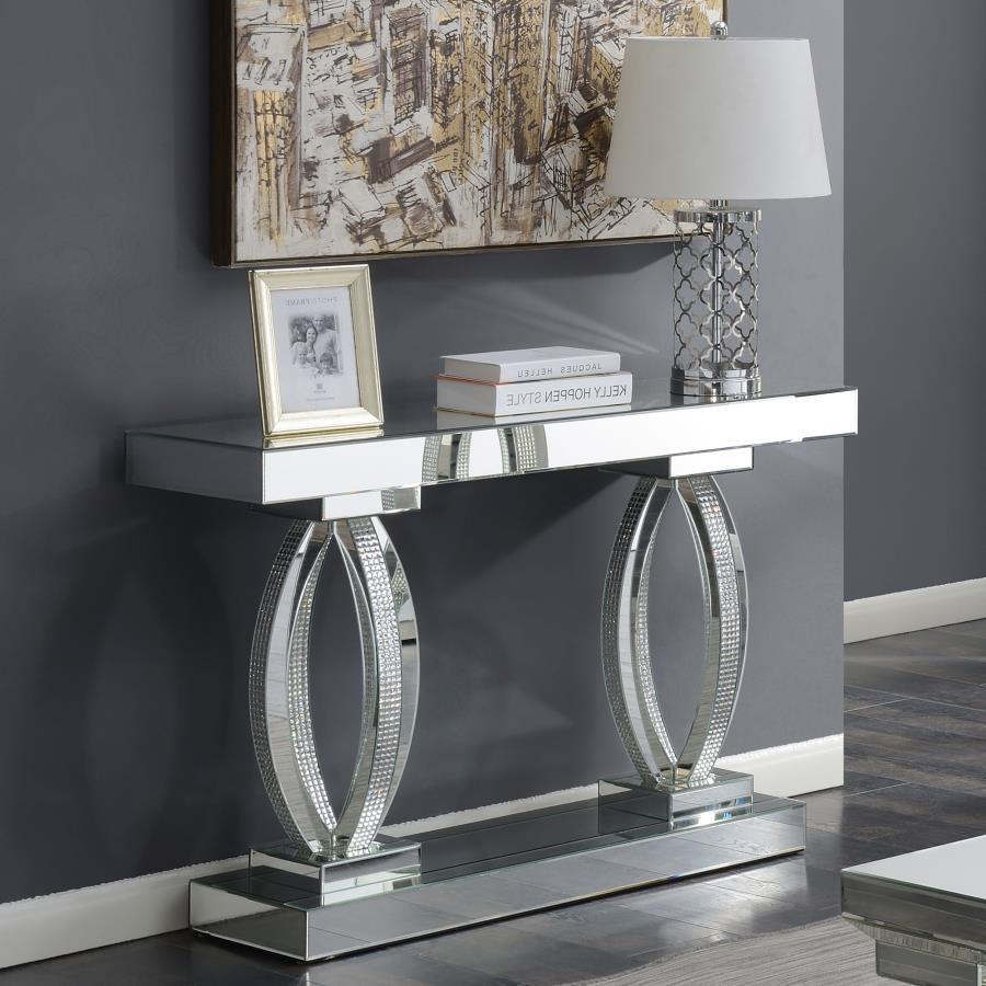 Amalia - Rectangular Sofa Table With Shelf - Clear Mirror
