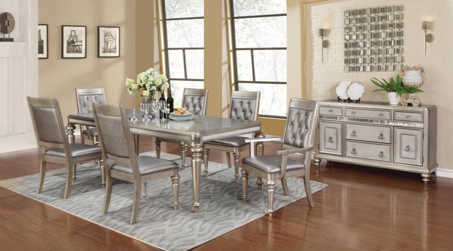 Bling Game - Rectangular Dining Table With Leaf - Metallic Platinum