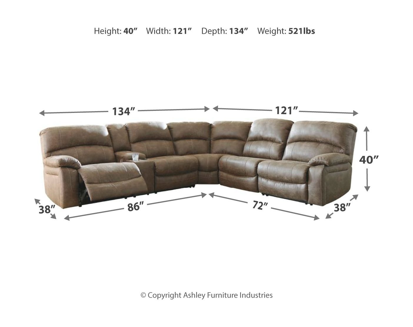Segburg - Driftwood - Left Arm Facing Power Sofa With Console 4 Pc Sectional