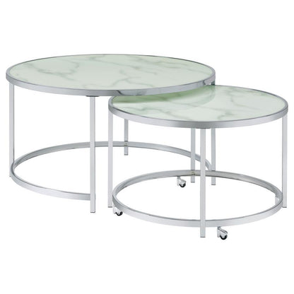 Lynn - 2 Piece Round Nesting Table - White And Chrome