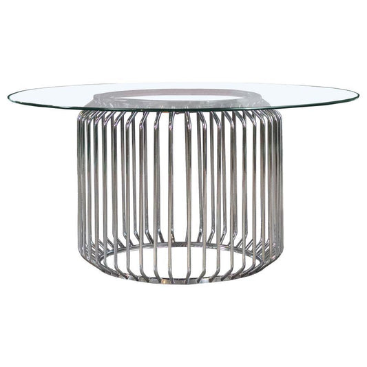 Veena - 60" Round Glass Top Dining Table - Clear And Chrome