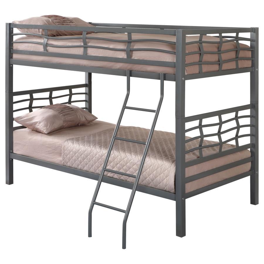 Fairfax - Twin Over Twin Bunk Bed With Ladder - Light Gunmetal