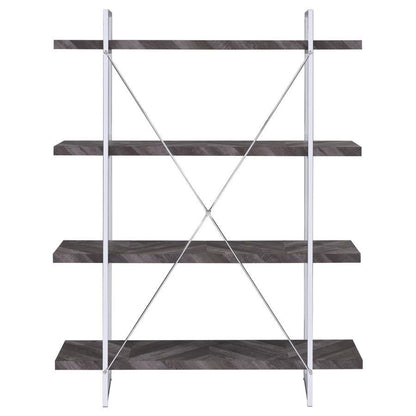 Grimma - 4-Shelf Bookcase - Rustic Gray Herringbone