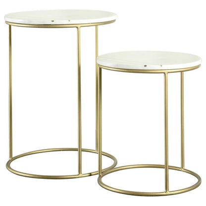 Vivienne - 2 Piece Round Marble Top Nesting Tables - White And Gold