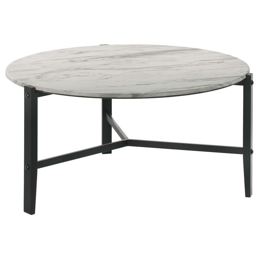 Tandi - Round Coffee Table Faux Marble - White And Black