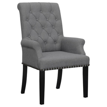 Alana - Upholstered Tufted Arm Chair With Nailhead Trim - Gray / Rustic Espresso