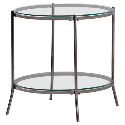 Laurie - Round Glass Top End Table - Black Nickel and Clear