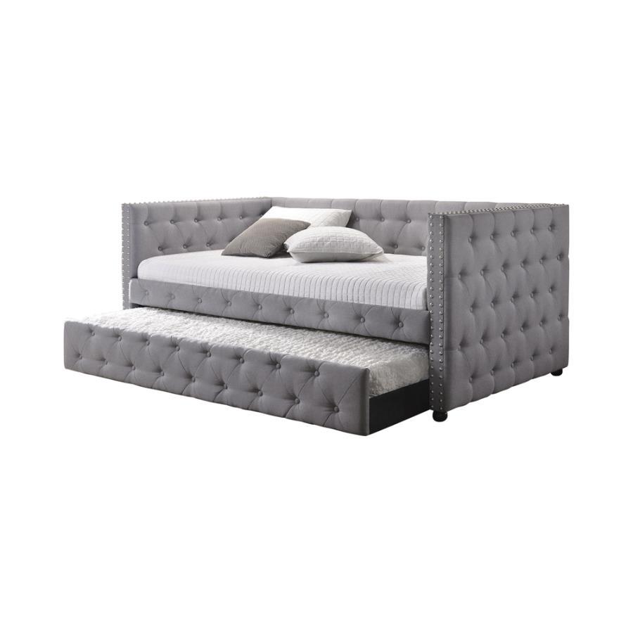 Mockern - Tufted Upholstered Daybed With Trundle - Gray