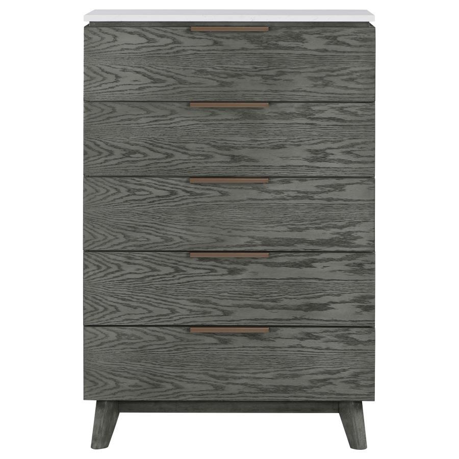 Nathan - 5-Drawer Chest - White Marble And Gray