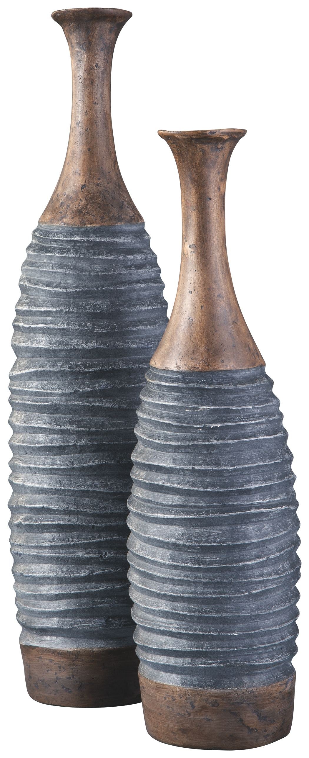 Blayze - Antique Gray / Brown - Vase Set (Set of 2)