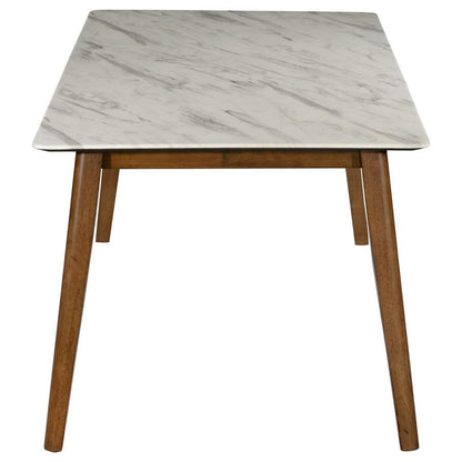 Everett - Faux Marble Top Dining Table - Natural Walnut and White