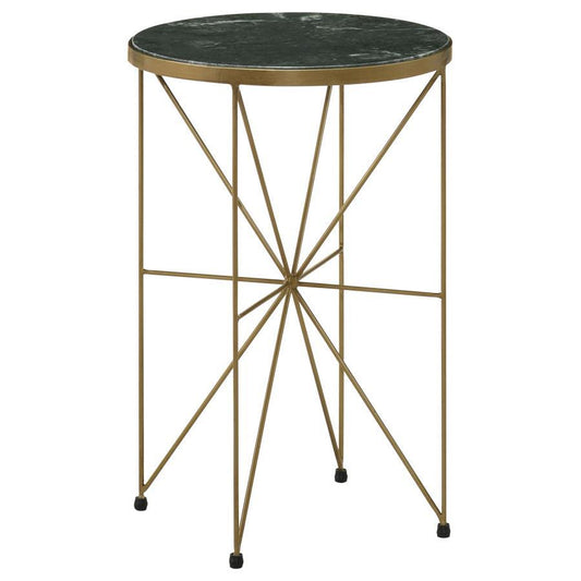 Eliska - Round Green Marble Top Accent Side Table - Antique Gold