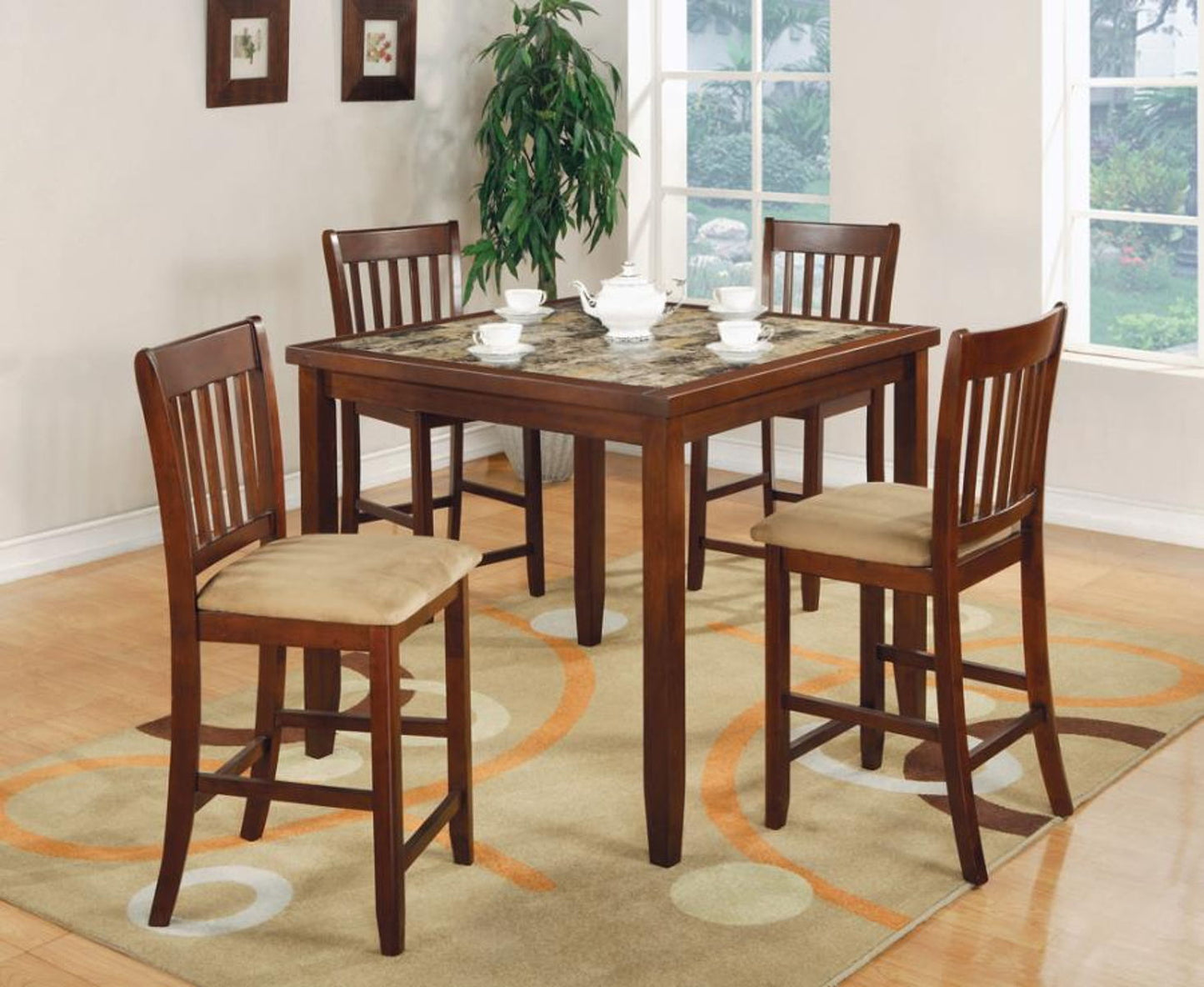 Jardin - 5 Piece Counter Height Dining Set - Red Brown And Tan