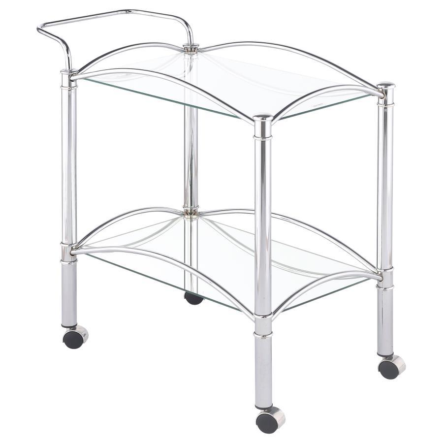 Shadix - 2-Tier Serving Cart With Glass Top - Chrome and Clear