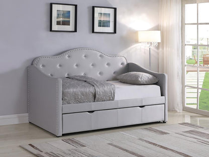 Elmore - Upholstered Twin Daybed With Trundle - Pearlescent Gray