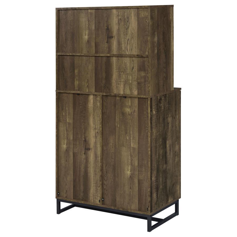 Mendoza - 2-Door Wine Cabinet - Rustic Oak Herringbone and Gunmetal