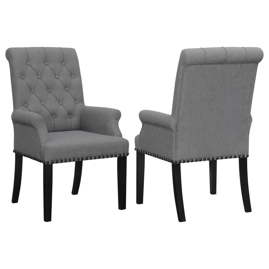 Alana - Upholstered Tufted Arm Chair With Nailhead Trim - Gray / Rustic Espresso