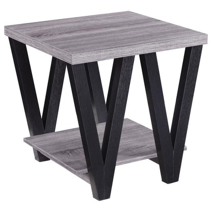 Stevens - V-Shaped End Table - Black and Antique Grey