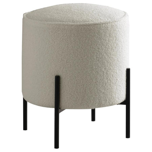 Basye - Round Upholstered Ottoman - Beige And Matte Black