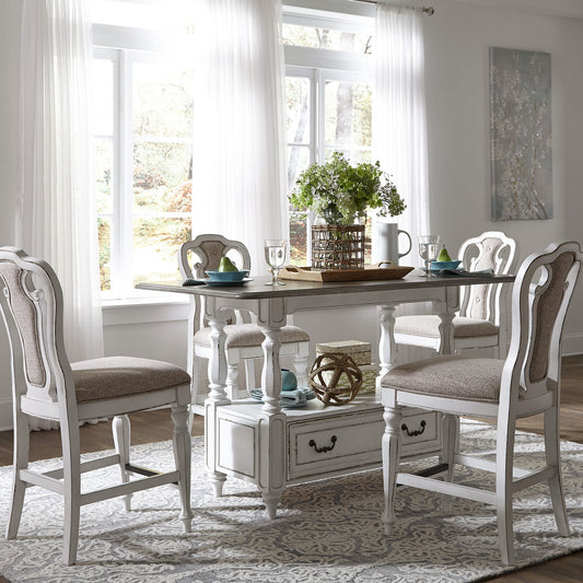 Magnolia Manor - 5 Piece Gathering Table Set - Upholstered Chairs - White
