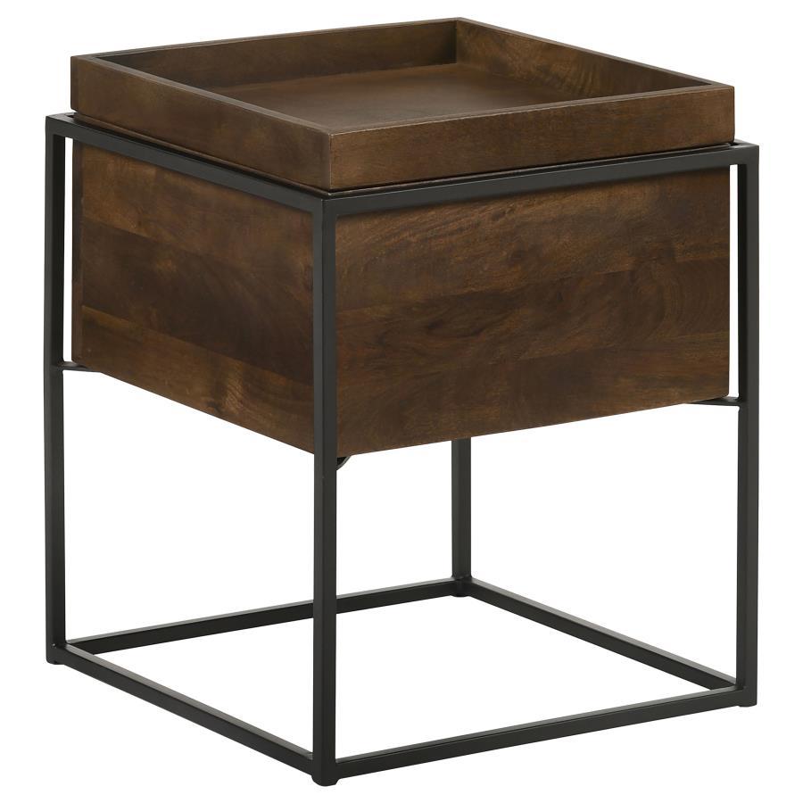 Ondrej - Square Accent Table With Removable Top Tray - Dark Brown And Gunmetal