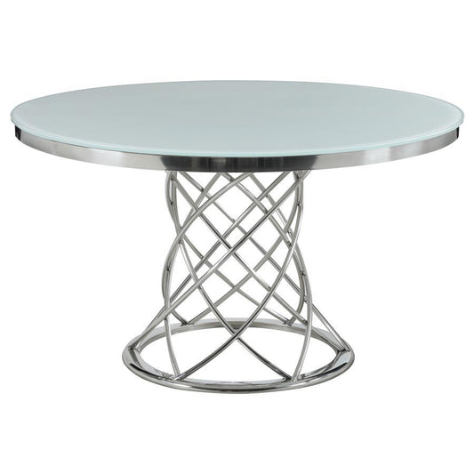 Irene - Round Glass Top Dining Table - White And Chrome